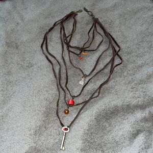Brown leather with ornaments necklace